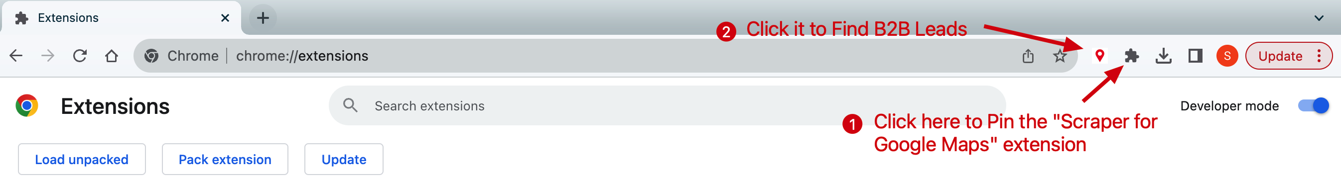 Pin Google Maps Scraper extension to toolbar